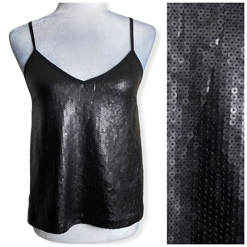 by chance NWT $128 Camisole Top Black Sequin Silk Formal Women's Sz XS